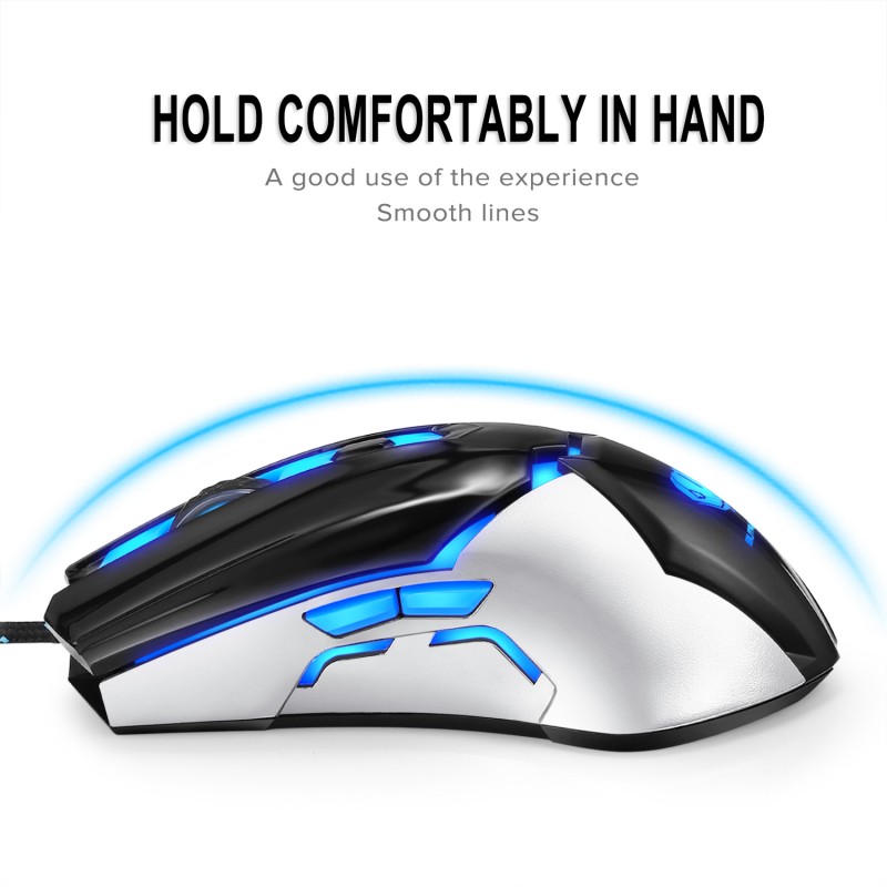 Gaming Mouse Wired,Programmable Ergonomic Gaming Mice with 3200 DPI, Blue LED, 6 Buttons for PC, Laptop, Computer, Windows, Vista Linux, Black
