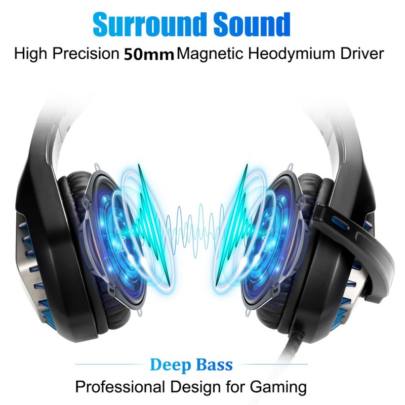 GH-1 3.5mm Game Gaming Headphone Headset Earphone Headband with Microphone LED Light for Laptop Tablet Mobile PhonesMobile phones or PS4 /PS4 pro/PS4 slim/Xbox one/Xbox one S/Xbox one X - blue
