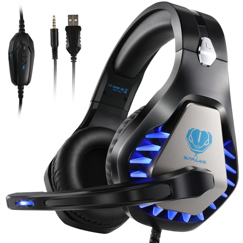 GH-1 3.5mm Game Gaming Headphone Headset Earphone Headband with Microphone LED Light for Laptop Tablet Mobile PhonesMobile phones or PS4 /PS4 pro/PS4 slim/Xbox one/Xbox one S/Xbox one X - blue