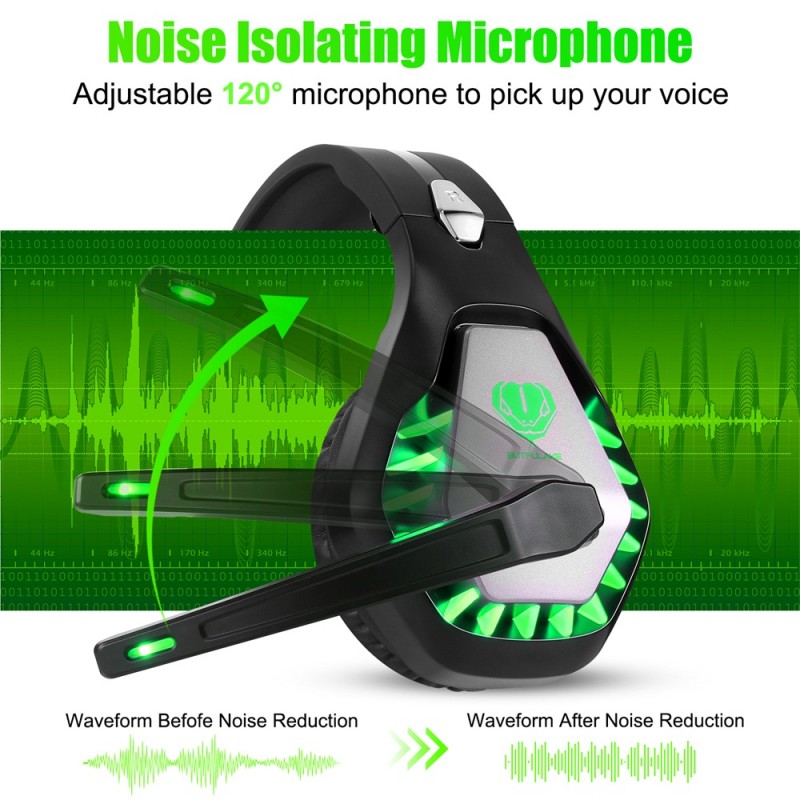 GH-1 3.5mm Game Gaming Headphone Headset Earphone Headband with Microphone LED Light for Laptop Tablet Mobile PhonesMobile phones or PS4 /PS4 pro/PS4 slim/Xbox one/Xbox one S/Xbox one X - green