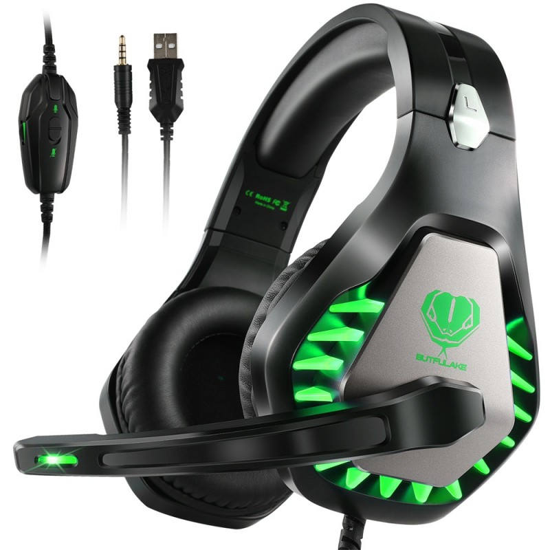 GH-1 3.5mm Game Gaming Headphone Headset Earphone Headband with Microphone LED Light for Laptop Tablet Mobile PhonesMobile phones or PS4 /PS4 pro/PS4 slim/Xbox one/Xbox one S/Xbox one X - green