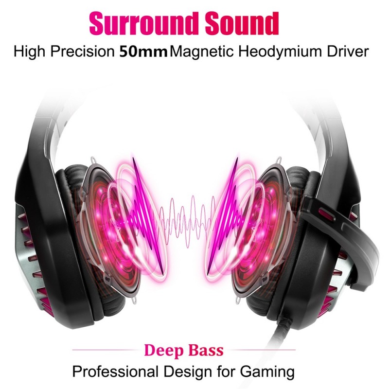 GH-1 3.5mm Game Gaming Headphone Headset Earphone Headband with Microphone LED Light for Laptop Tablet Mobile PhonesMobile phones or PS4 /PS4 pro/PS4 slim/Xbox one/Xbox one S/Xbox one X - red