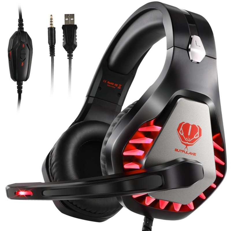 GH-1 3.5mm Game Gaming Headphone Headset Earphone Headband with Microphone LED Light for Laptop Tablet Mobile PhonesMobile phones or PS4 /PS4 pro/PS4 slim/Xbox one/Xbox one S/Xbox one X - red